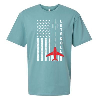 Lets Roll Retro Airplane Pilot Aviation American Flag Gift Sueded Cloud Jersey T-Shirt