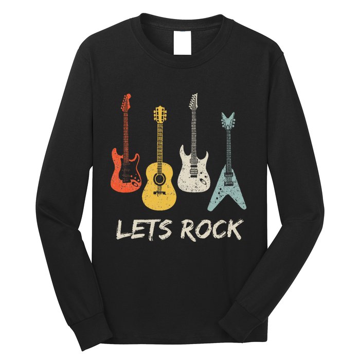 Lets Rock Rock N Roll Guitar Retro Gift Women Long Sleeve Shirt