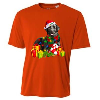 Labrador Retriever Reindeer Xmas Light Christmas Santa Hat Gift Cooling Performance Crew T-Shirt