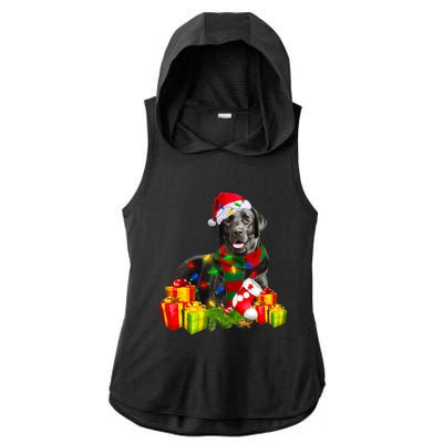 Labrador Retriever Reindeer Xmas Light Christmas Santa Hat Gift Ladies PosiCharge Tri-Blend Wicking Draft Hoodie Tank