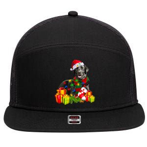 Labrador Retriever Reindeer Xmas Light Christmas Santa Hat Gift 7 Panel Mesh Trucker Snapback Hat