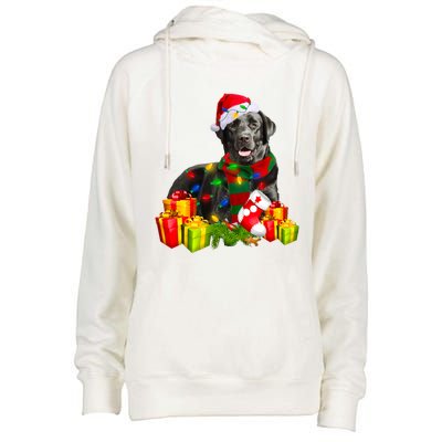 Labrador Retriever Reindeer Xmas Light Christmas Santa Hat Gift Womens Funnel Neck Pullover Hood