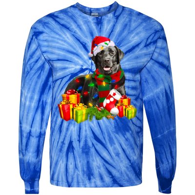 Labrador Retriever Reindeer Xmas Light Christmas Santa Hat Gift Tie-Dye Long Sleeve Shirt