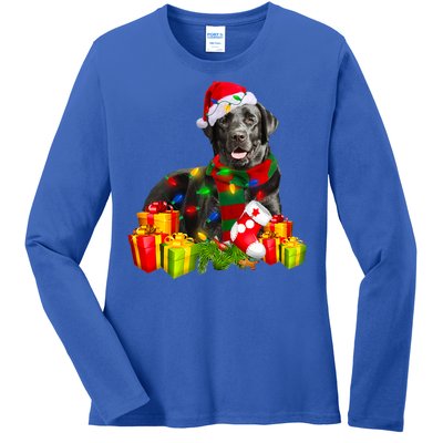 Labrador Retriever Reindeer Xmas Light Christmas Santa Hat Gift Ladies Long Sleeve Shirt