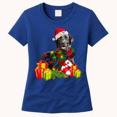 Labrador Retriever Reindeer Xmas Light Christmas Santa Hat Gift Women's T-Shirt