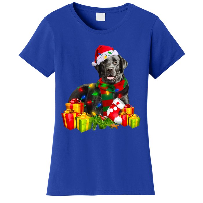 Labrador Retriever Reindeer Xmas Light Christmas Santa Hat Gift Women's T-Shirt