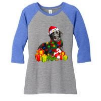 Labrador Retriever Reindeer Xmas Light Christmas Santa Hat Gift Women's Tri-Blend 3/4-Sleeve Raglan Shirt