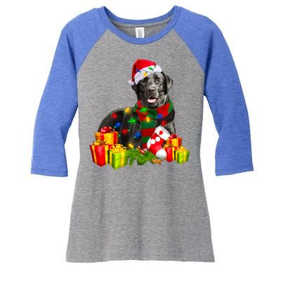 Labrador Retriever Reindeer Xmas Light Christmas Santa Hat Gift Women's Tri-Blend 3/4-Sleeve Raglan Shirt