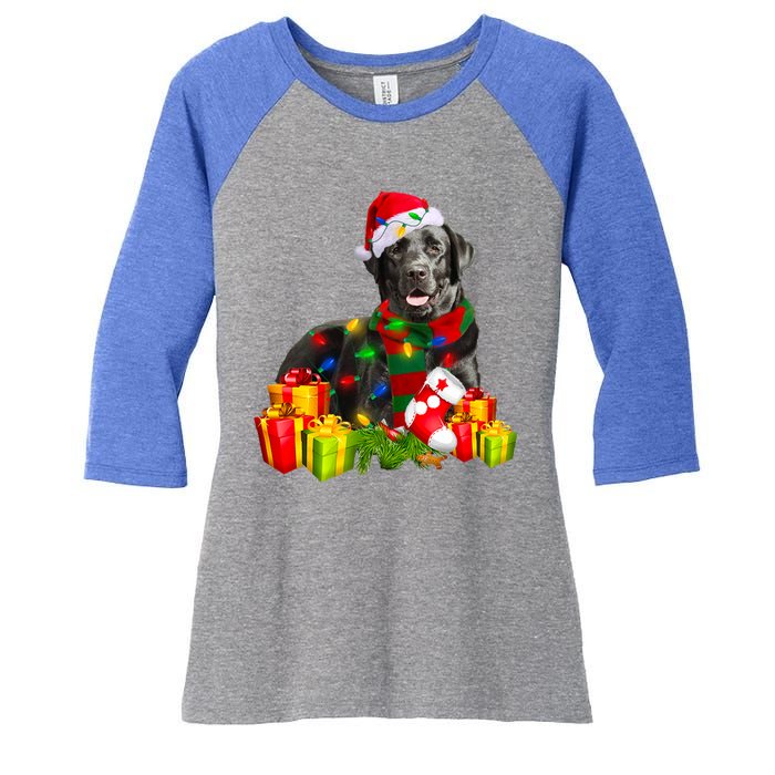 Labrador Retriever Reindeer Xmas Light Christmas Santa Hat Gift Women's Tri-Blend 3/4-Sleeve Raglan Shirt