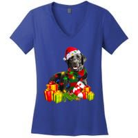 Labrador Retriever Reindeer Xmas Light Christmas Santa Hat Gift Women's V-Neck T-Shirt