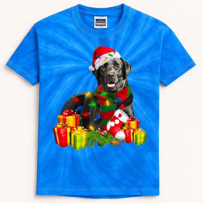 Labrador Retriever Reindeer Xmas Light Christmas Santa Hat Gift Kids Tie-Dye T-Shirt