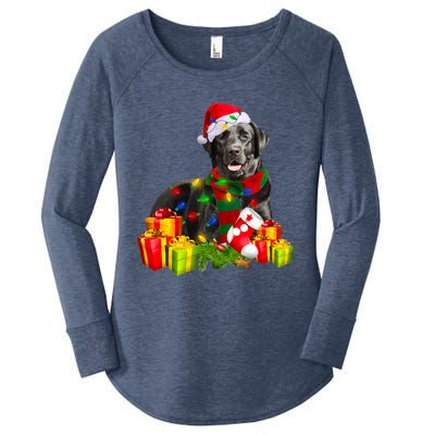 Labrador Retriever Reindeer Xmas Light Christmas Santa Hat Gift Women's Perfect Tri Tunic Long Sleeve Shirt