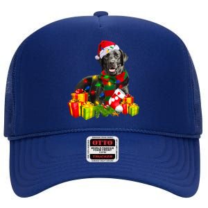 Labrador Retriever Reindeer Xmas Light Christmas Santa Hat Gift High Crown Mesh Back Trucker Hat