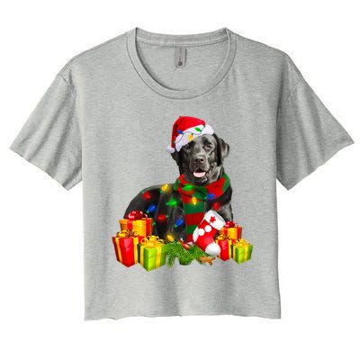 Labrador Retriever Reindeer Xmas Light Christmas Santa Hat Gift Women's Crop Top Tee