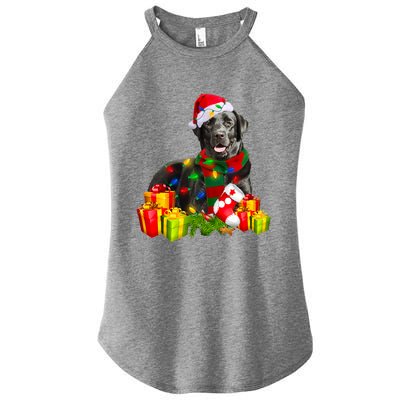 Labrador Retriever Reindeer Xmas Light Christmas Santa Hat Gift Women's Perfect Tri Rocker Tank