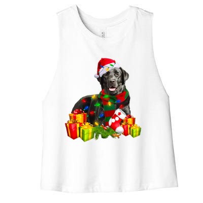 Labrador Retriever Reindeer Xmas Light Christmas Santa Hat Gift Women's Racerback Cropped Tank