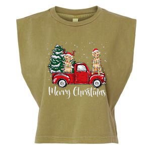 Labrador Retriever Riding Red Truck Merry Christmas Pajama Garment-Dyed Women's Muscle Tee