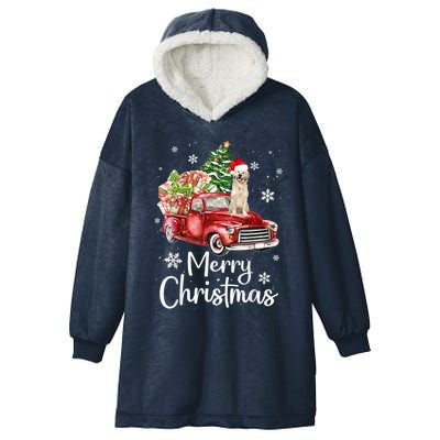 Labrador Retriever Riding Red Truck Xmas Merry Christmas Gift Hooded Wearable Blanket