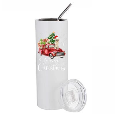 Labrador Retriever Riding Red Truck Xmas Merry Christmas Gift Stainless Steel Tumbler