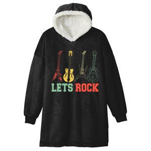 Lets Rock Rock N Roll Guitar Retro Hooded Wearable Blanket