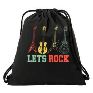 Lets Rock Rock N Roll Guitar Retro Drawstring Bag