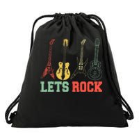 Lets Rock Rock N Roll Guitar Retro Drawstring Bag