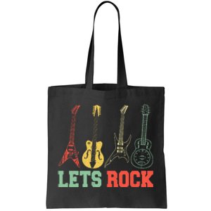 Lets Rock Rock N Roll Guitar Retro Tote Bag