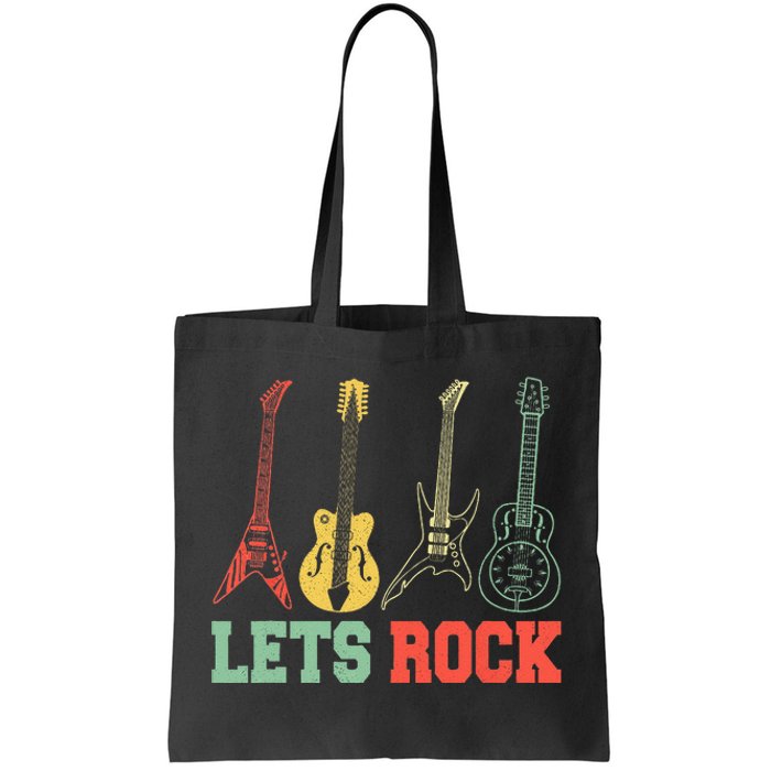 Lets Rock Rock N Roll Guitar Retro Tote Bag