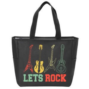 Lets Rock Rock N Roll Guitar Retro Zip Tote Bag