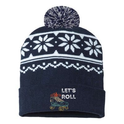 Let's Roll Roller Skating Roller Skater Skating Rink USA-Made Snowflake Beanie