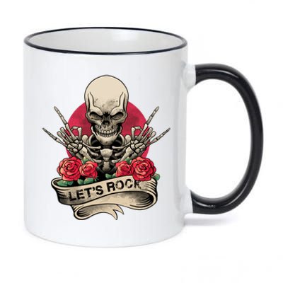 Lets Rock Rock And Roll Skeleton Hand Vintage Retro Rock Gift 11oz Black Color Changing Mug