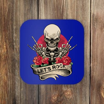 Lets Rock Rock And Roll Skeleton Hand Vintage Retro Rock Gift Coaster