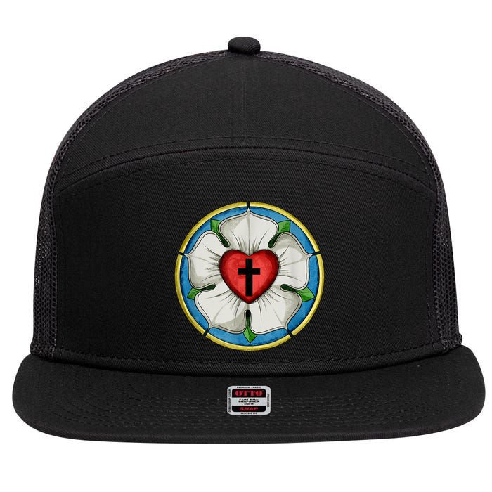 LUTHER ROSE SEAL LUTHERAN SYMBOL CHRISTIAN CROSS 7 Panel Mesh Trucker Snapback Hat