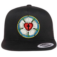 LUTHER ROSE SEAL LUTHERAN SYMBOL CHRISTIAN CROSS Flat Bill Trucker Hat