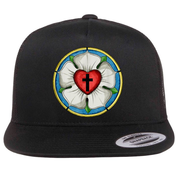 LUTHER ROSE SEAL LUTHERAN SYMBOL CHRISTIAN CROSS Flat Bill Trucker Hat