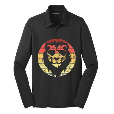 Lion Retro Style Vintage Silk Touch Performance Long Sleeve Polo