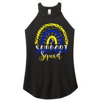 Leopard Rainbow Support Squad T21 Down Syndrome Boho Rainbow Yellow Blue Ribbon Women’s Perfect Tri Rocker Tank