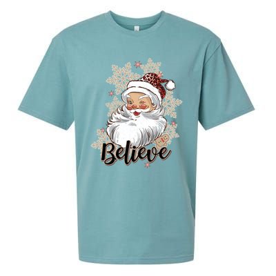 Leopard Retro Santa Claus Snowflake Cookie Believe Christmas Funny Gift Sueded Cloud Jersey T-Shirt