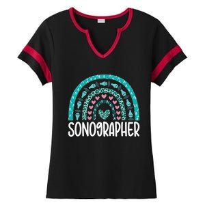 Leopard Rainbow Sonographer Ultrasound Tech Sonography Cute Gift Ladies Halftime Notch Neck Tee