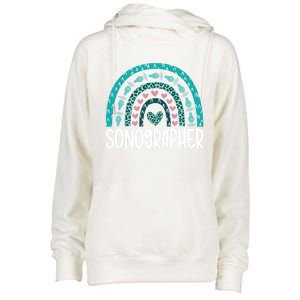 Leopard Rainbow Sonographer Ultrasound Tech Sonography Cute Gift Womens Funnel Neck Pullover Hood