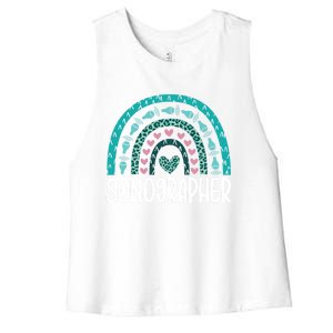 Leopard Rainbow Sonographer Ultrasound Tech Sonography Cute Gift Women's Racerback Cropped Tank