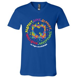 Love Respect Support Inclusion Acceptance Autism Awareness Gift V-Neck T-Shirt