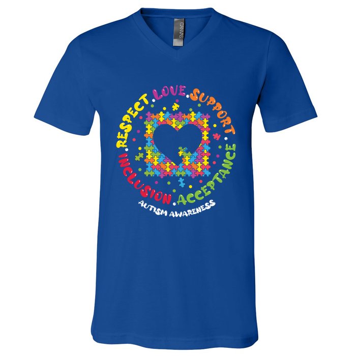 Love Respect Support Inclusion Acceptance Autism Awareness Gift V-Neck T-Shirt