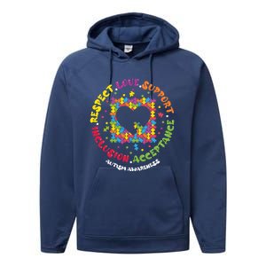 Love Respect Support Inclusion Acceptance Autism Awareness Gift Performance Fleece Hoodie