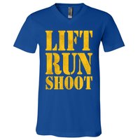 Lift Run Shoot Military Police Operator Fitness Gym Day Gift V-Neck T-Shirt