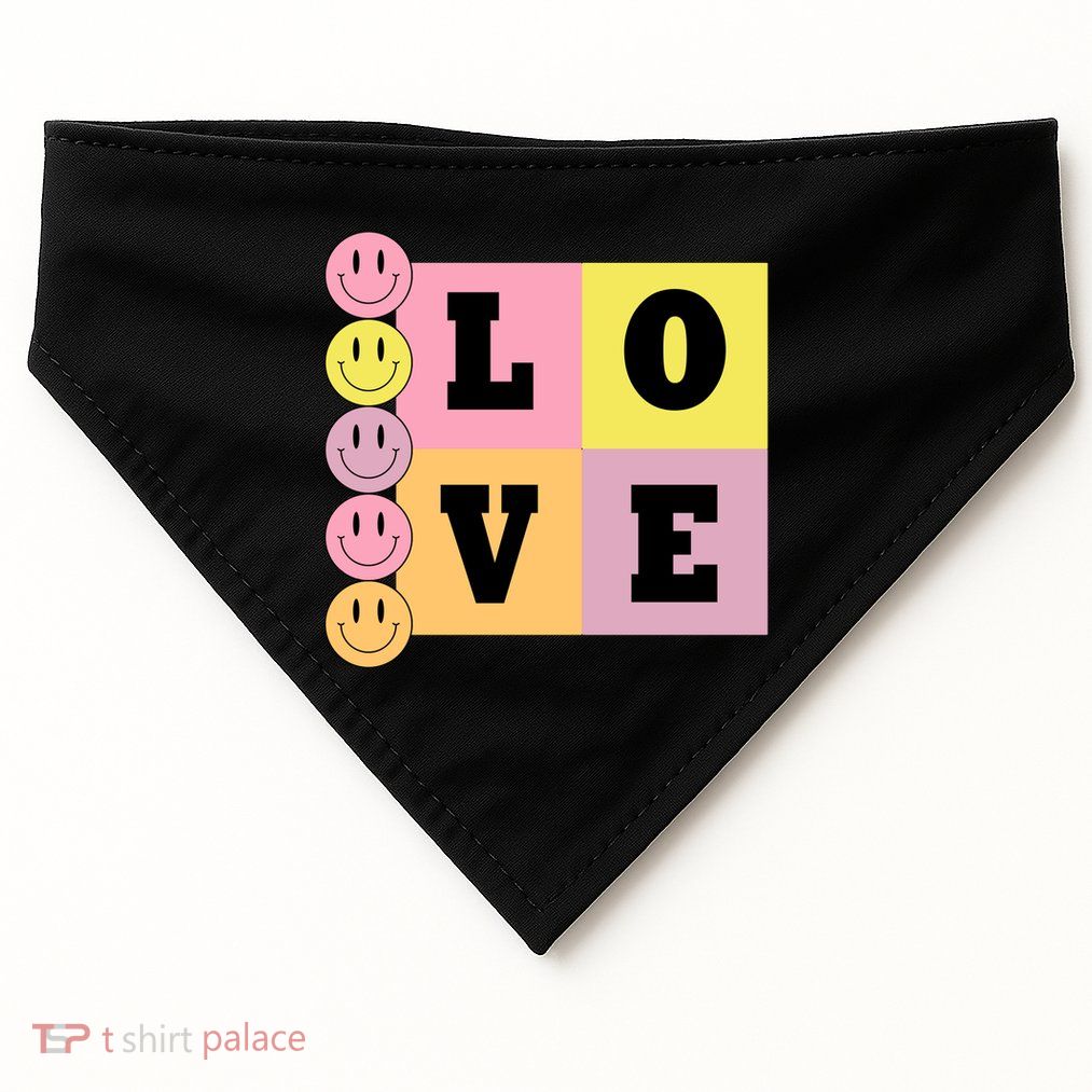 Love Retro Smile Face Cute Gift USA-Made Doggie Bandana
