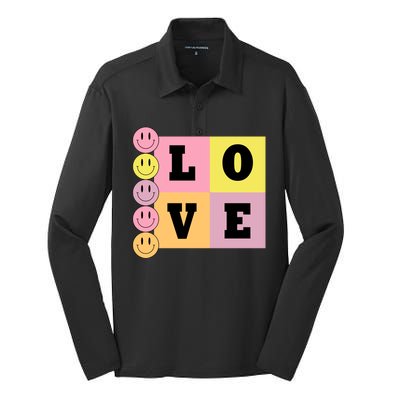 Love Retro Smile Face Cute Gift Silk Touch Performance Long Sleeve Polo