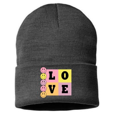 Love Retro Smile Face Cute Gift Sustainable Knit Beanie