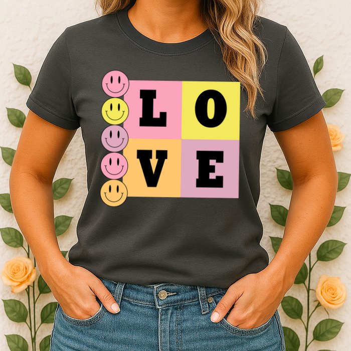 Love Retro Smile Face Cute Gift Womens T-Shirt