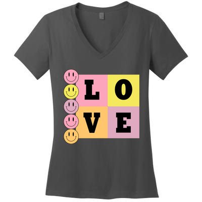 Love Retro Smile Face Cute Gift Women's V-Neck T-Shirt